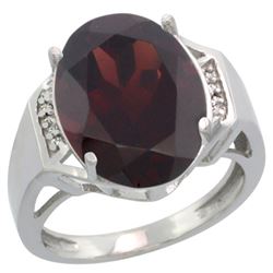 Natural 11.02 ctw Garnet & Diamond Engagement Ring 14K White Gold - REF-80W2K