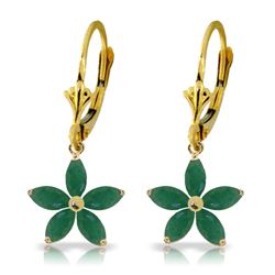 Genuine 2.8 ctw Emerald Earrings Jewelry 14KT Yellow Gold - REF-62Z6N