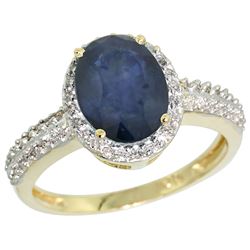 Natural 2.31 ctw Blue-sapphire & Diamond Engagement Ring 10K Yellow Gold - REF-45F5N