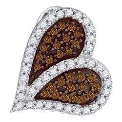 0.33 CTW Cognac-brown Color Diamond Sideways Heart Love Pendant 10KT White Gold - REF-16M4H