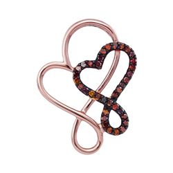 0.12 CTW Red Color Diamond Double Linked Heart Pendant 10KT Rose Gold - REF-14F9N