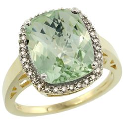 Natural 5.28 ctw Green-amethyst & Diamond Engagement Ring 10K Yellow Gold - REF-41F2N