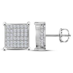 1.48 CTW Diamond Square Cluster Stud Earrings 10KT White Gold - REF-97W4K