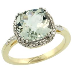 Natural 4.11 ctw Green-amethyst & Diamond Engagement Ring 14K Yellow Gold - REF-44Y2X