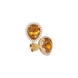 1.51 CTW Pear Citrine Solitaire Diamond Earrings 14KT Yellow Gold - REF-73W4K