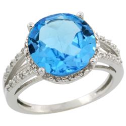 Natural 5.34 ctw Swiss-blue-topaz & Diamond Engagement Ring 10K White Gold - REF-35Z4Y