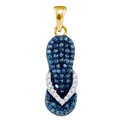 0.30 CTW Blue Color Diamond Flip Flop Sandal Nautical Pendant 10KT Yellow Gold - REF-13K4W