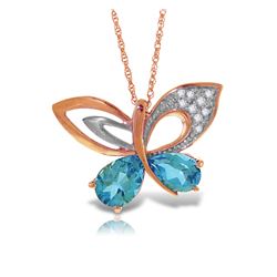 Genuine 4.18 ctw Blue Topaz & Diamond Necklace Jewelry 14KT Rose Gold - REF-111V3W