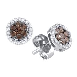 0.25 CTW Cognac-brown Color Diamond Flower Stud Earrings 10KT White Gold - REF-14Y9X