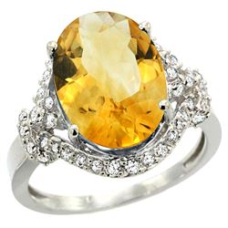 Natural 5.89 ctw citrine & Diamond Engagement Ring 14K White Gold - REF-88W8K