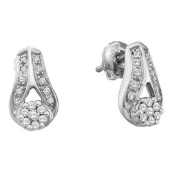 0.25 CTW Diamond Flower Teardrop Earrings 14KT White Gold - REF-37K5W