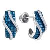 Image 1 : 1.03 CTW Blue Color Diamond Half J Hoop Earrings 10KT White Gold - REF-44W9K