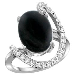 Natural 3.63 ctw Onyx & Diamond Engagement Ring 14K White Gold - REF-85K2R