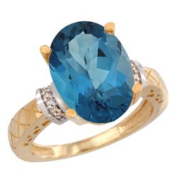 Natural 5.53 ctw London-blue-topaz & Diamond Engagement Ring 14K Yellow Gold - REF-62G2M