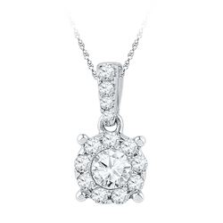 0.50 CTWDiamond Solitaire Circle Pendant 10KT White Gold - REF-52X4Y