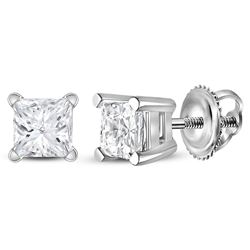 0.90 CTWPrincess Diamond Solitaire Stud Earrings 14KT White Gold - REF-127X4Y