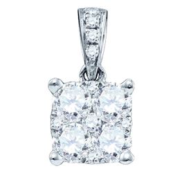 0.71 CTW Diamond Square Cluster Charm Pendant 18KT White Gold - REF-97H4M