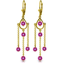 Genuine 3 ctw Pink Topaz Earrings Jewelry 14KT Yellow Gold - REF-48T9A