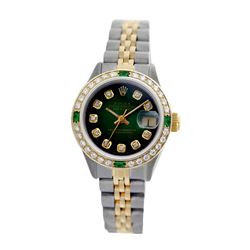 Rolex Pre-owned 26mm Womens Custom Green Vignette Two Tone - REF-530Y2W