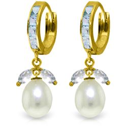 Genuine 10.30 ctw Aquamarine & Pearl Earrings Jewelry 14KT Yellow Gold - REF-61Y8F