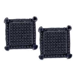 0.34 CTW Mens Black Color Diamond Square Cluster Earrings 10KT White Gold - REF-30H2M
