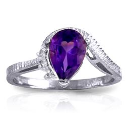 Genuine 1.52 ctw Amethyst & Diamond Ring Jewelry 14KT White Gold - REF-51N4R