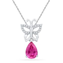 2.82 CTW Pear Created Pink Sapphire Butterfly Bug Pendant 10KT White Gold - REF-16N4F
