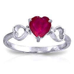 Genuine 1.01 ctw Ruby & Diamond Ring Jewelry 14KT White Gold - REF-43A2K