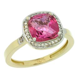 Natural 3.94 ctw Pink-topaz & Diamond Engagement Ring 14K Yellow Gold - REF-38V3F