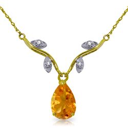 Genuine 1.52 ctw Citrine & Diamond Necklace Jewelry 14KT White Gold - REF-30A7K