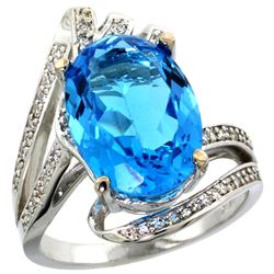 Natural 5.76 ctw swiss-blue-topaz & Diamond Engagement Ring 14K White Gold - REF-92X7A