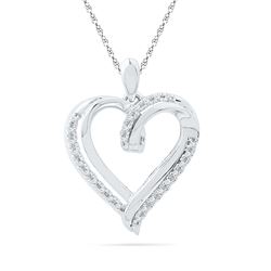 0.10 CTW Diamond Heart Love Pendant 10KT White Gold - REF-14F9N