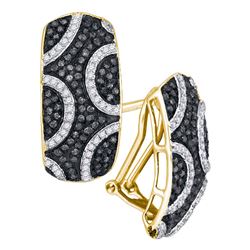 0.75 CTW Black Color Diamond Cluster French-clip Earrings 10KT Yellow Gold - REF-52W4K