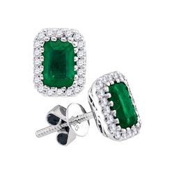 1.5 CTW Cushion Natural Emerald Solitaire Diamond Earrings 14KT White Gold - REF-97W4K