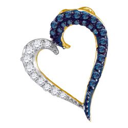 0.25 CTW Blue Color Diamond Heart Love Pendant 10KT Yellow Gold - REF-13K4W