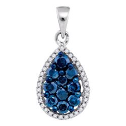 0.81 CTW Blue Color Diamond Teardrop Cluster Pendant 10KT White Gold - REF-32K9W
