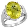 Image 1 : Natural 11.02 ctw Lemon-quartz & Diamond Engagement Ring 14K White Gold - REF-60A3V