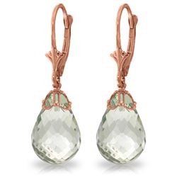 Genuine 14 ctw Green Amethyst Earrings Jewelry 14KT Rose Gold - REF-34W3Y
