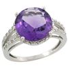 Image 1 : Natural 5.34 ctw Amethyst & Diamond Engagement Ring 14K White Gold - REF-45G5M