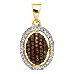 0.33 CTW Cognac-brown Color Diamond Halo Cluster Pendant 10KT Yellow Gold - REF-19M4H