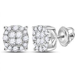 0.50 CTWPrincess Diamond Soleil Cluster Earrings 14KT White Gold - REF-52X4Y