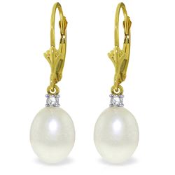 Genuine 8.1 ctw Pearl & Diamond Earrings Jewelry 14KT Yellow Gold - REF-27M2T