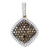 Image 1 : 0.50 CTWCognac-brown Color Diamond Square Cluster Pendant 10KT Yellow Gold - REF-30W2K