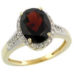 Natural 2.49 ctw Garnet & Diamond Engagement Ring 14K Yellow Gold - REF-45W3K