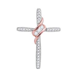 0.20 CTW 3-Stone Diamond Cross Pendant 10KT Two-tone Gold - REF-14K9W