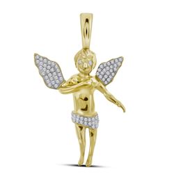 0.45 CTW Mens Diamond Angel Cherub Charm Pendant 10KT Yellow Gold - REF-37X5Y
