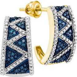 0.10 CTW Blue Color Diamond Half J Hoop Earrings 10KT Yellow Gold - REF-25K4W