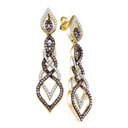 1.5 CTW Cognac-brown Color Diamond Dangle Earrings 10KT Yellow Gold - REF-67M4H