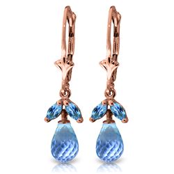 Genuine 3.4 ctw Blue Topaz Earrings Jewelry 14KT Rose Gold - REF-26F6Z