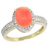 Natural 2.15 ctw Coral & Diamond Engagement Ring 14K Yellow Gold - REF-39X6A